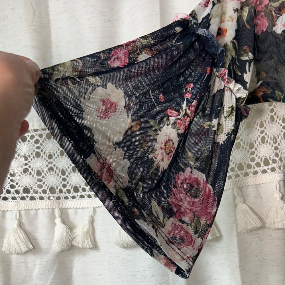 Potter's Pot Navy Floral Off-the-Shoulder Mini Dress with Pink Blooms - Picture 4 of 5
